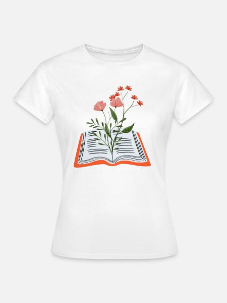Blumen wachsen aus dem Buch - Frauen T-Shirt - Weiß