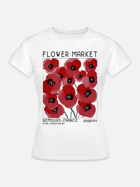 Mohnblumenmarkt Retro Aquarell Design - Frauen T-Shirt - Weiß