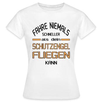 Schneller als dein Schutzengel? - Frauen T-Shirt - Weiß - Vorne - AI Model Female 172 dark (172cm)