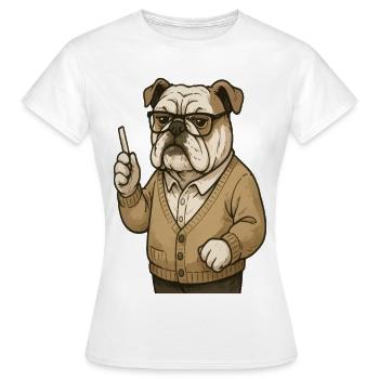 Bulldog Teacher with Chalk Retro Classroom Cartoon - Women's T-Shirt - white - Front - AI Model Female 172 dark (172cm)