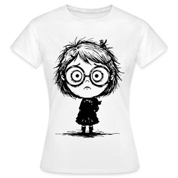 Sticker Fillette Mélancolie Regard Vide Manga - T-shirt Femme - blanc - Devant - AI Model Female 172 dark (172cm)