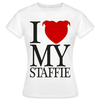 J'aime mon staffie avec tête de coeur - 008b - T-shirt Femme - blanc - Devant - AI Model Female 172 dark (172cm)
