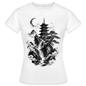 La nature japonaise avec pagode et cascade - T-shirt Femme - blanc - Devant - AI Model Female 172 dark (172cm)