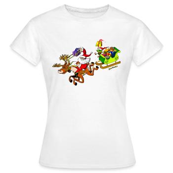 Santa's Gift Delivery with a Slingshot - Women's T-Shirt - white - Front - AI Model Female 172 dark (172cm)