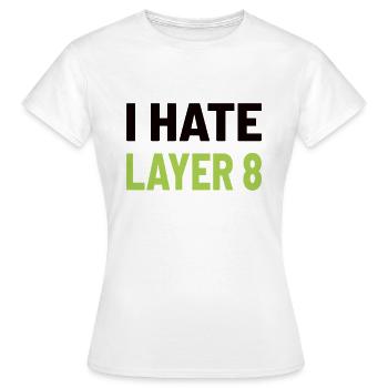 I Hate Layer 8 - IT Humor für Admins und Techniker - Frauen T-Shirt - Weiß - Vorne - AI Model Female 172 dark (172cm)