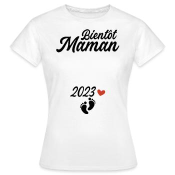 Bientôt Maman 2023 Future Mère Annonce Grossesse - T-shirt Femme - blanc - Devant - AI Model Female 172 dark (172cm)