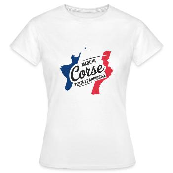 Made In Corse Testé Et Approuvé - T-shirt Femme - blanc - Devant - AI Model Female 172 dark (172cm)