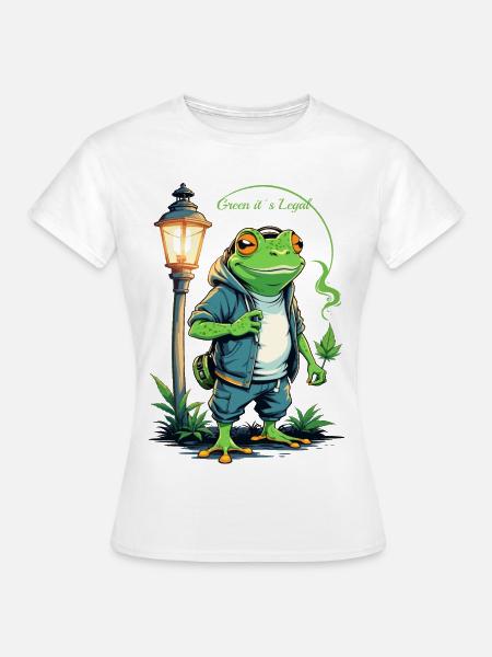 Grüner Frosch mit Hanfblatt - Frauen T-Shirt - Weiß