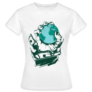 BasedWear - Hand der Gier - Frauen T-Shirt - Weiß - Vorne - AI Model Female 172 dark (172cm)