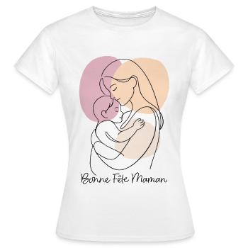 Dessin au Trait Étreinte maternelle Fête des mères - T-shirt Femme - blanc - Devant - AI Model Female 172 dark (172cm)