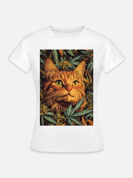 Katzengesicht im Hanfwald - Frauen T-Shirt - Weiß