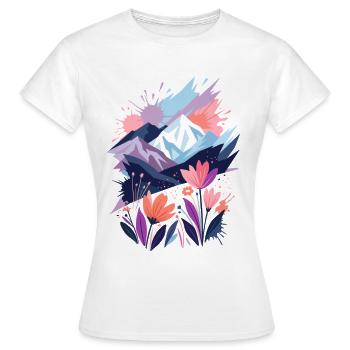 Montagnes et fleurs aux pastels - T-shirt Femme - blanc - Devant - AI Model Female 172 dark (172cm)