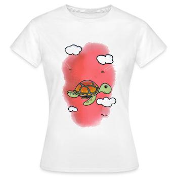 Tortue volante en rouge nuageux - T-shirt Femme - blanc - Devant - AI Model Female 172 dark (172cm)