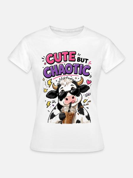 Süß aber chaotisch - Kuh mit Eiskaffee - Frauen T-Shirt - Weiß