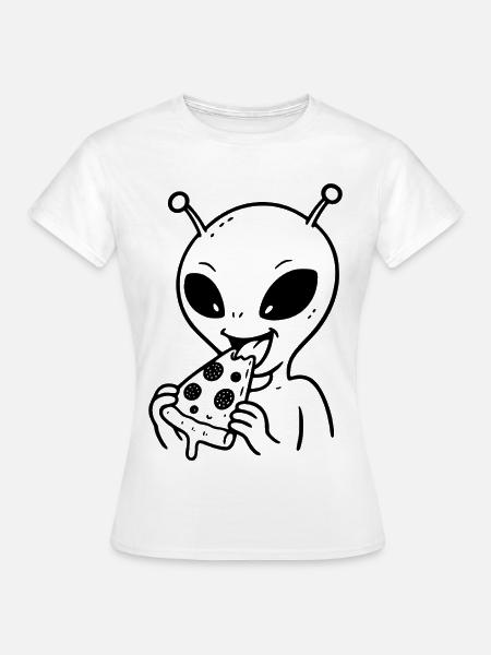 Alien mit Pizza - Frauen T-Shirt - Weiß