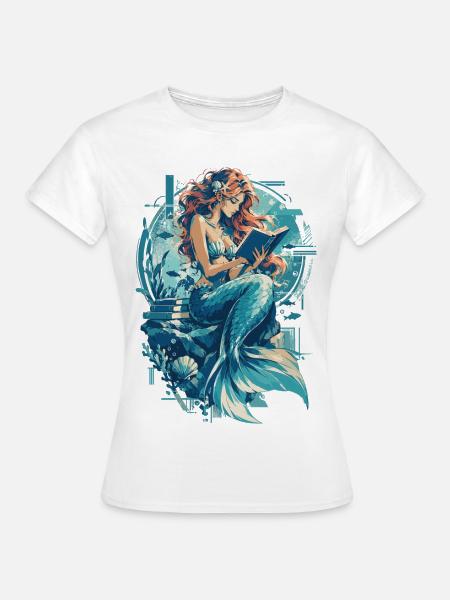Meerjungfrau im Lesezauber: Bücherwurm - Frauen T-Shirt - Weiß