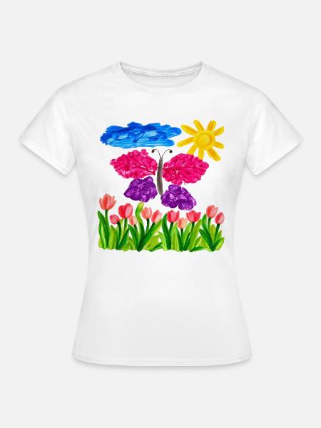 Farbenfroher Schmetterlingsgarten – Sonnenschein & Tulpen - Frauen T-Shirt - Weiß