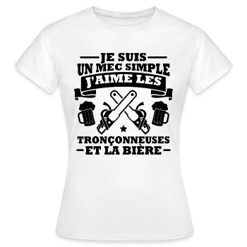 Un mec simple j aime les tronçonneuses et la bière - T-shirt Femme - blanc - Devant - AI Model Female 172 dark (172cm)