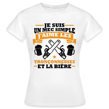 Un mec simple j aime les tronçonneuses et la bière - T-shirt Femme - blanc - Devant - AI Model Female 172 dark (172cm)