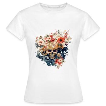 Flower Skull - Blumen Schädel - Tattoo Style - Frauen T-Shirt - Weiß - Vorne - AI Model Female 172 dark (172cm)