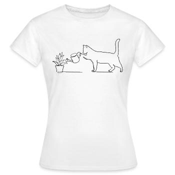 Cat pours flower - Women's T-Shirt - white - Front - AI Model Female 172 dark (172cm)
