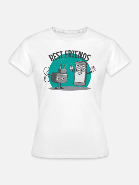 Ladekabel Handy Smartphone Akku leer beste Freunde - Frauen T-Shirt - Weiß