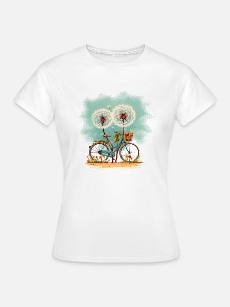 Fahrrad an Pusteblume angeschlossen - Frauen T-Shirt - Weiß