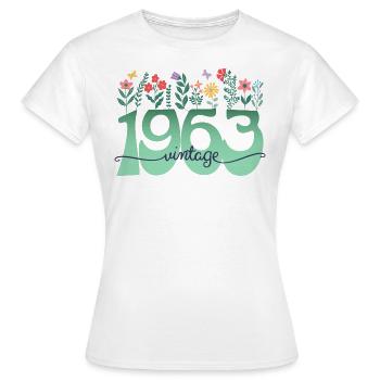 Motif Fleurs 1963 Fête Anniversaire Femme 60 Ans - T-shirt Femme - blanc - Devant - AI Model Female 172 dark (172cm)