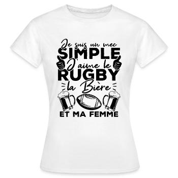 Mec simple j aime le rugby la bière et ma femme - T-shirt Femme - blanc - Devant - AI Model Female 172 dark (172cm)