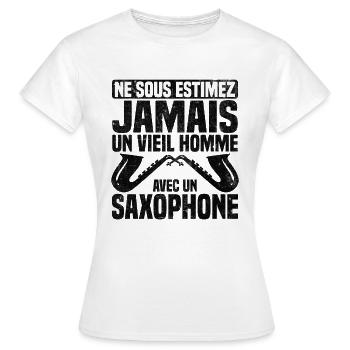 Un vieil homme avec un saxophone - T-shirt Femme - blanc - Devant - AI Model Female 172 dark (172cm)