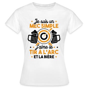 Un mec simple j'aime le tir à l'arc et la bière - T-shirt Femme - blanc - Devant - AI Model Female 172 dark (172cm)