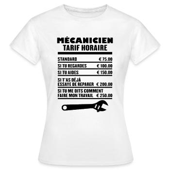 Mécanicien Tarif Horaire - T-shirt Femme - blanc - Devant - AI Model Female 172 dark (172cm)