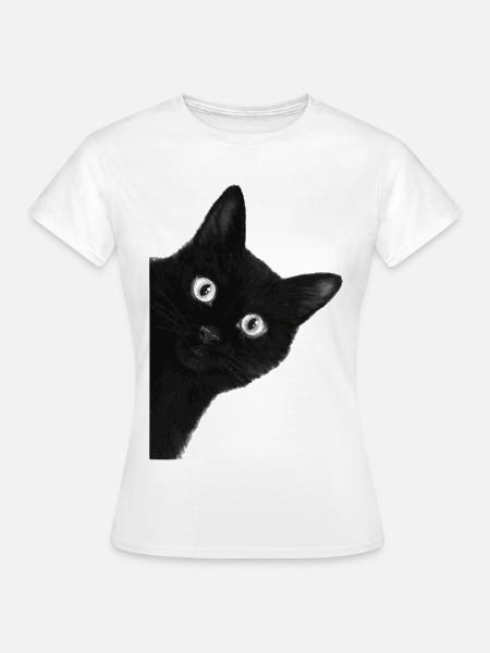 Wackeläugige schwarze Katze - Frauen T-Shirt - Weiß