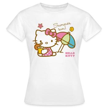 Hello Kitty Am Strand Unter Einem Sonnenschirm - Frauen T-Shirt - Weiß - Vorne - AI Model Female 172 dark (172cm)