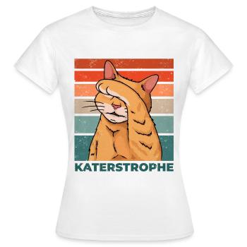 Katze Katastrophe Katerstrophe Lustig Spruch - Frauen T-Shirt - Weiß - Vorne - AI Model Female 172 dark (172cm)