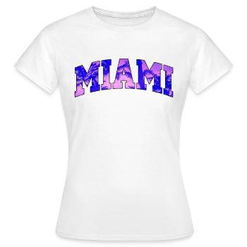 Logo der Miami Purple University - Frauen T-Shirt - Weiß - Vorne - AI Model Female 172 dark (172cm)