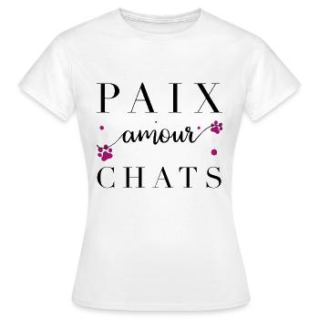 Paix, amour et chats - T-shirt Femme - blanc - Devant - AI Model Female 172 dark (172cm)
