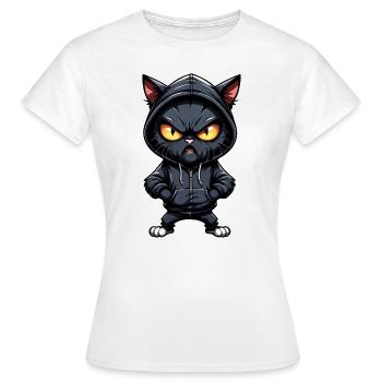 annoyed black cat with hood - Women's T-Shirt - white - Front - AI Model Female 172 dark (172cm)