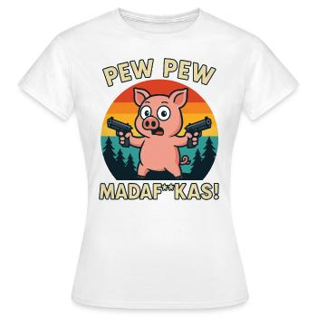 Lustiges Schwein mit Pistolen Cartoon - Frauen T-Shirt - Weiß - Vorne - AI Model Female 172 dark (172cm)