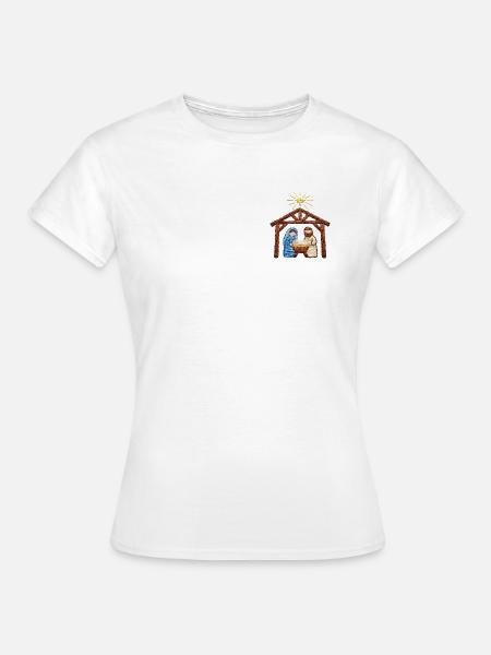 Bestickte Krippe – Weihnachtsgeschichte (gedruckt) - Frauen T-Shirt - Weiß