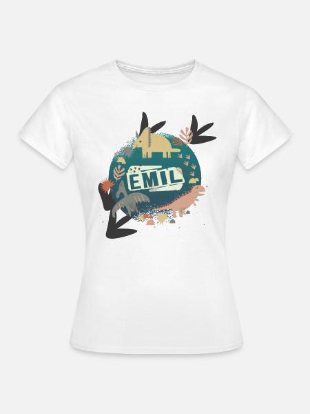 Emil - Schöner Jungen Name mit süßen Dinos - Frauen T-Shirt - Weiß