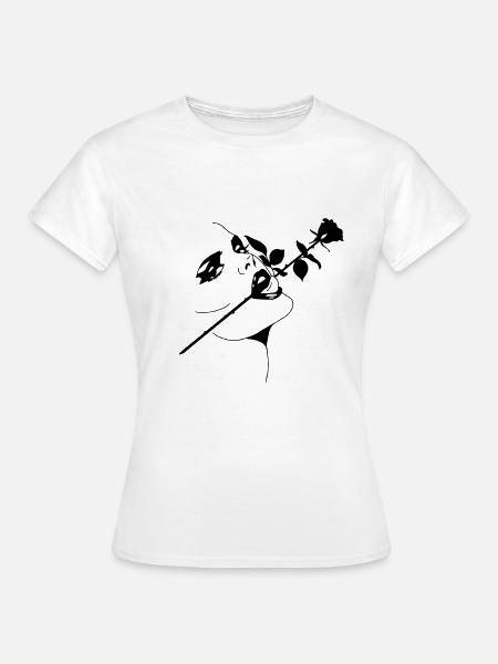 Frau - Rose im Mund - Frauen T-Shirt - Weiß