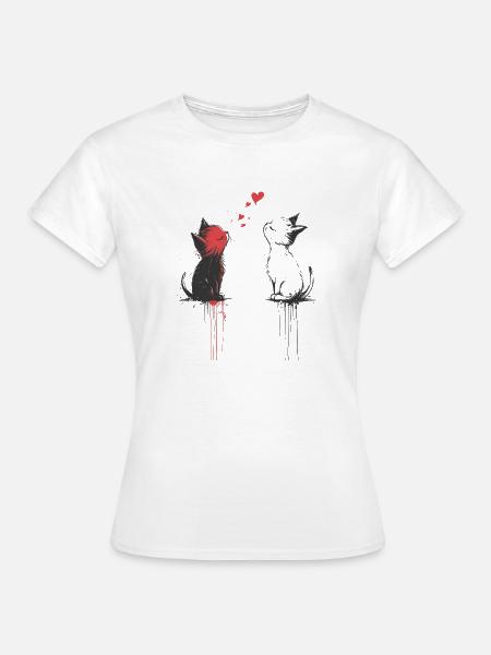 Küssende Katzen – Süße Graffiti-Liebe - Frauen T-Shirt - Weiß