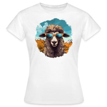 Un mouton avec des lunettes de soleil dans les montagnes - T-shirt Femme - blanc - Devant - AI Model Female 172 dark (172cm)