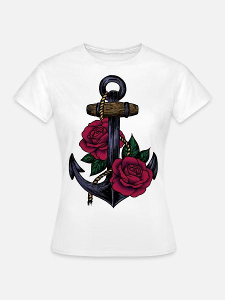 Anker und Rosen - Frauen T-Shirt - Weiß