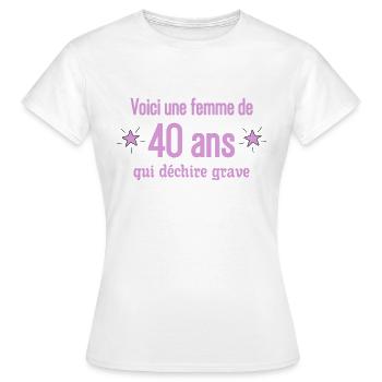 Femme qui déchire cadeau anniversaire 40 ans femme - T-shirt Femme - blanc - Devant - AI Model Female 172 dark (172cm)