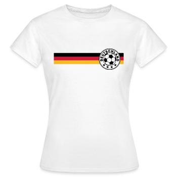 Fußballlogo auf Deutschandfahne - Frauen T-Shirt - Weiß - Vorne - AI Model Female 172 dark (172cm)