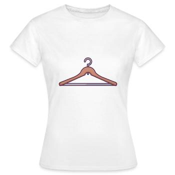 An orange wooden hanger - Women's T-Shirt - white - Front - AI Model Female 172 dark (172cm)