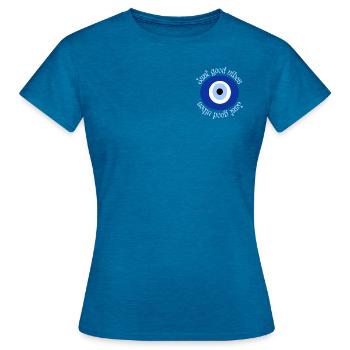 Just good vibes Evil Eye - Frauen T-Shirt - Antikblaues Saphir meliert - Vorne - AI Model Female 172 dark (172cm)