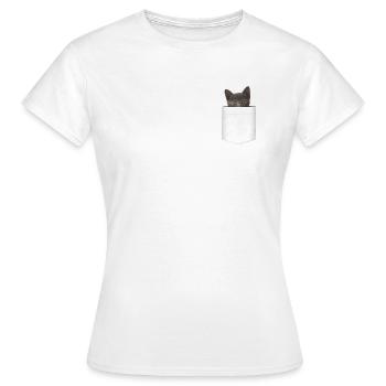 Chaton doux dans la poche de poitrine - T-shirt Femme - blanc - Devant - AI Model Female 172 dark (172cm)